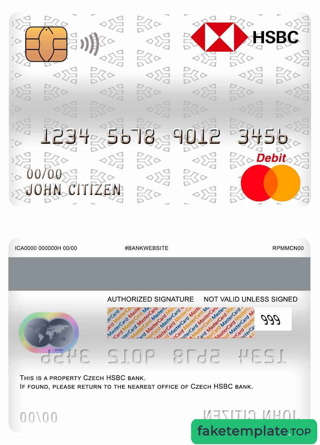 Feature of fake Czech HSBC bank master debit card